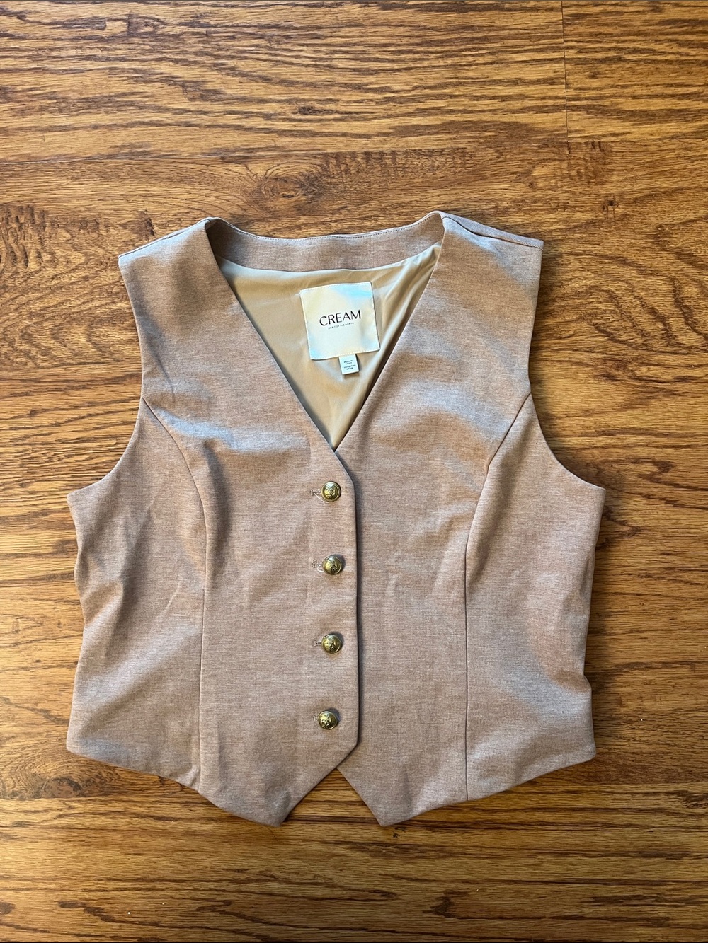 CREAM Women's V-Neck Button Front Vest in Light Beige